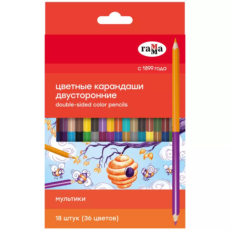 Цветные карандаши двусторонние Гамма Мультики, 18шт., 36цв., заточен. 80220224