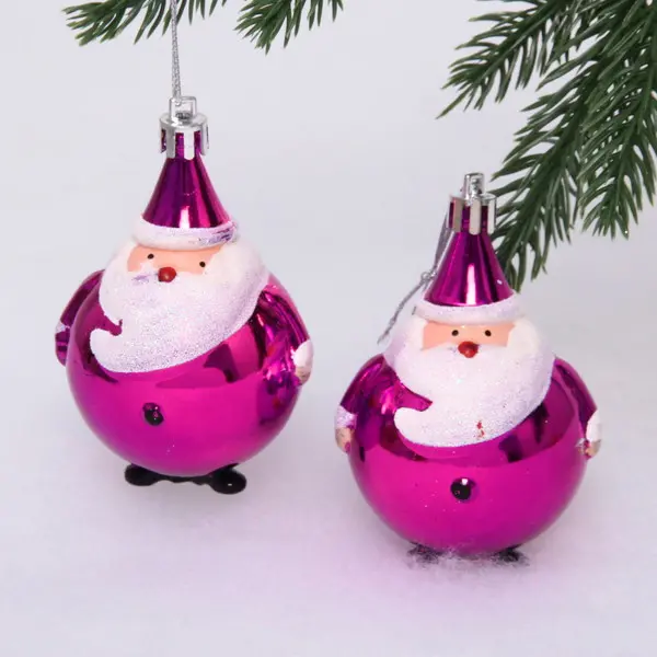 Елочные игрушки Круглый Дед Мороз розовый (2 шт), 6 см, 916-0206