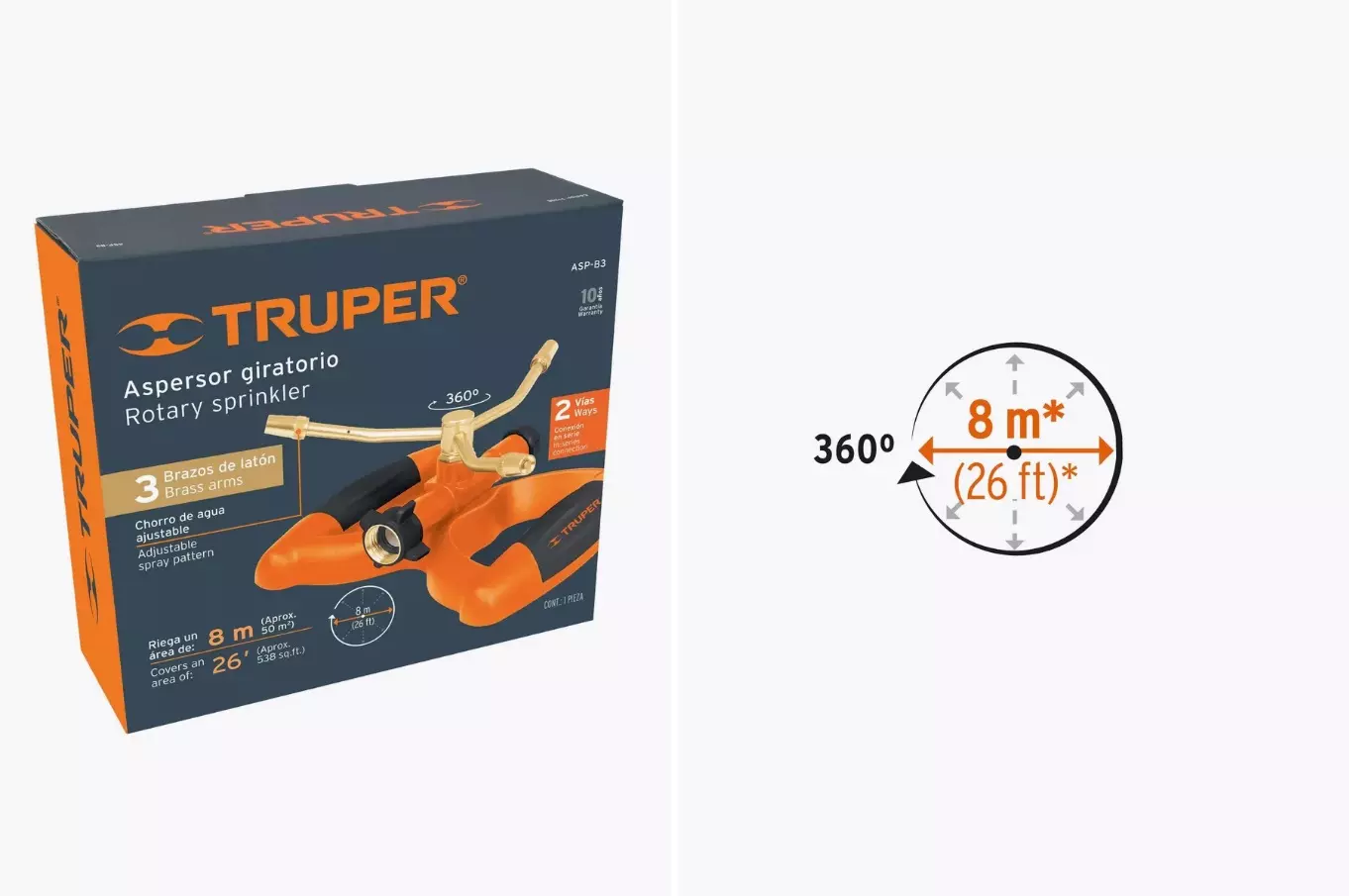 Распылитель для полива круговой на подставке, 3 сопла Truper ASP-B3 11298 латунь/пластик