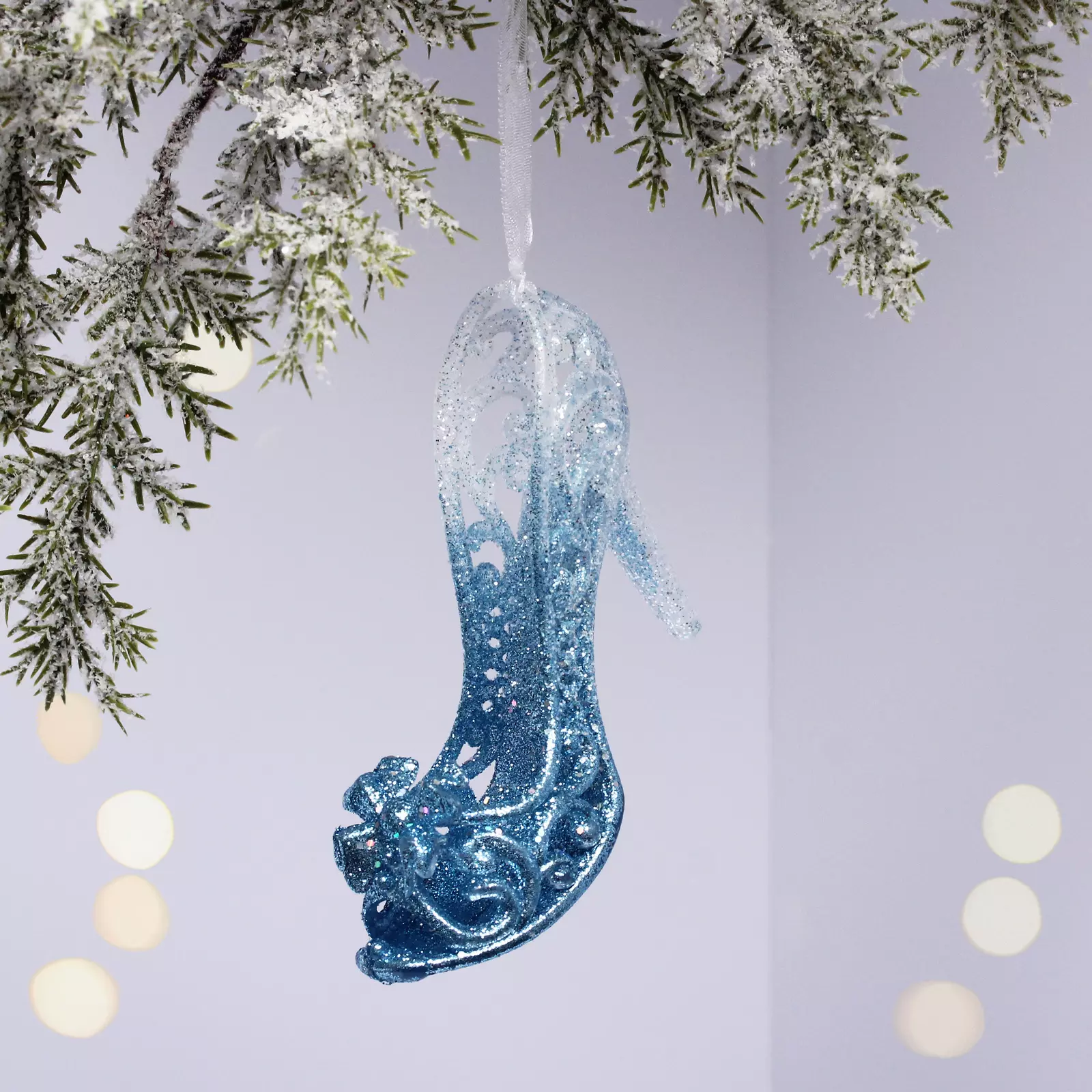 Елочное украшение Волшебная туфелька 75х12 см белый/голубой 916-2089