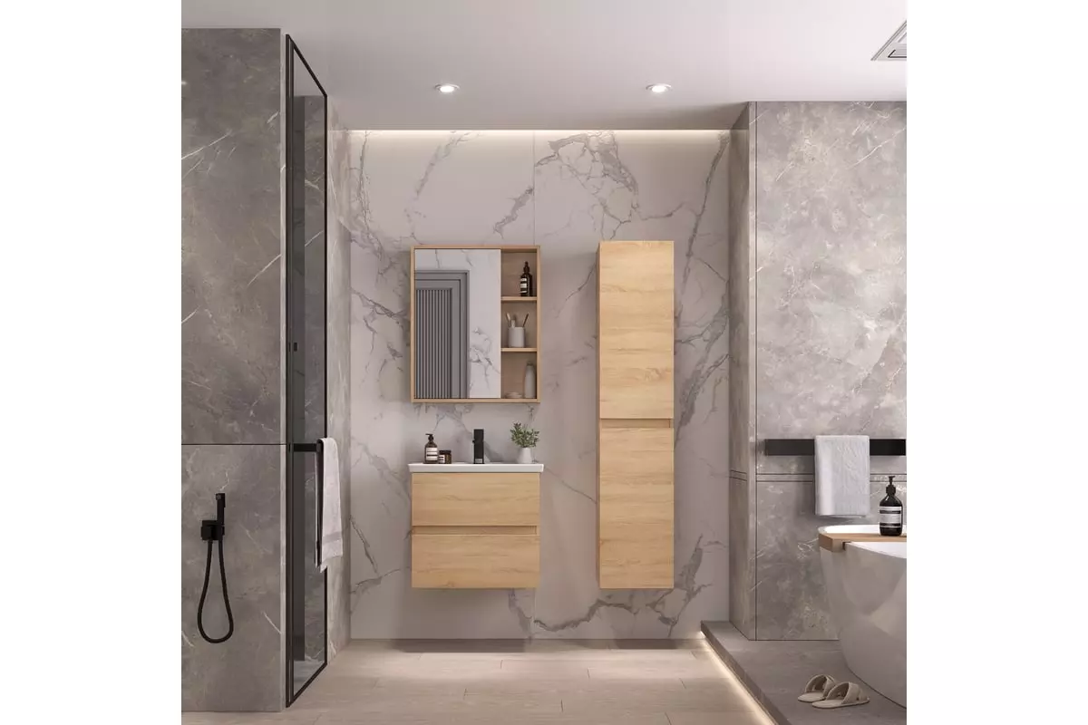 Тумба с раковиной подвесная SanStar Тоскана 60 дуб сонома + рак. Фостер 60, 391.1-1.4.1.КФОС