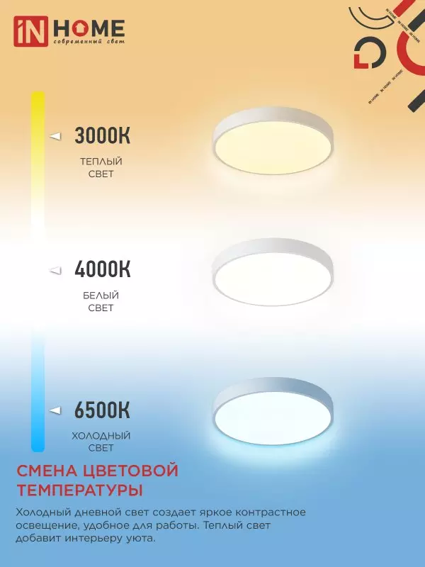 Люстра светодиодная 95Вт IN HOME SCANDY SIMPLE-95RCW 3000-6500K 7600Лм 500x50мм пульт