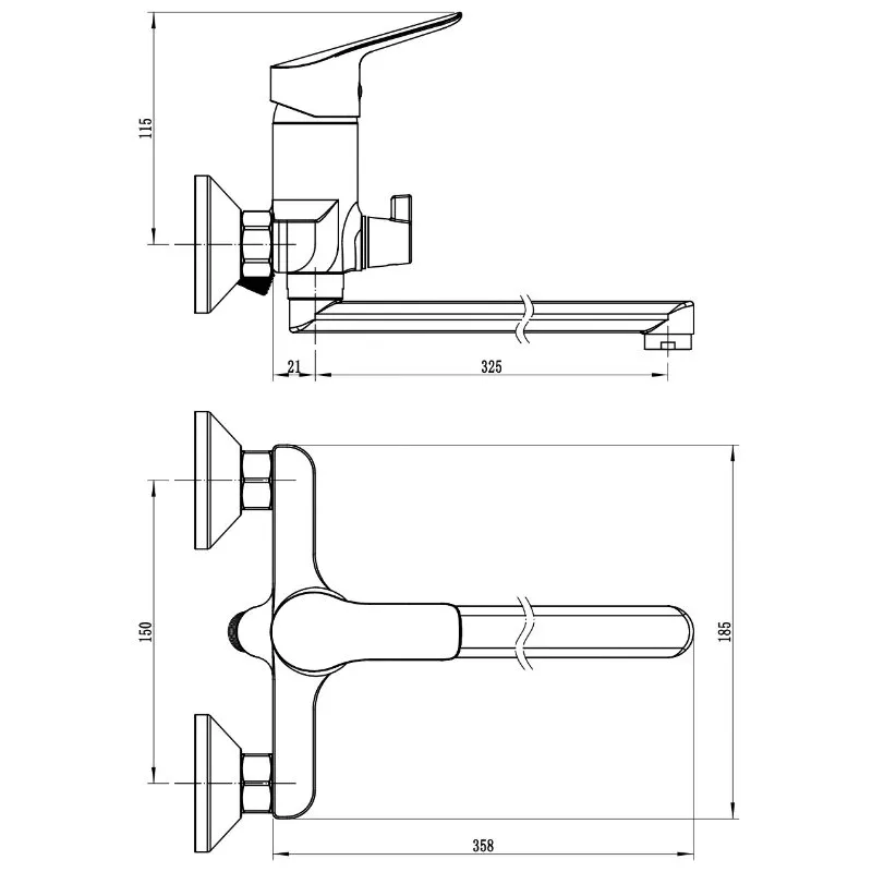 Смеситель для ванны, длинный излив 32,5 см, хром VODA Spring SG31 латунь, с аксессуарами