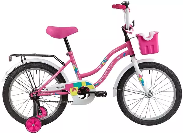 Велосипед NOVATRACK 18&quot;,TETRIS розовый, тормоз нож, крылья цвет, багажник, корзина, защита А-тип