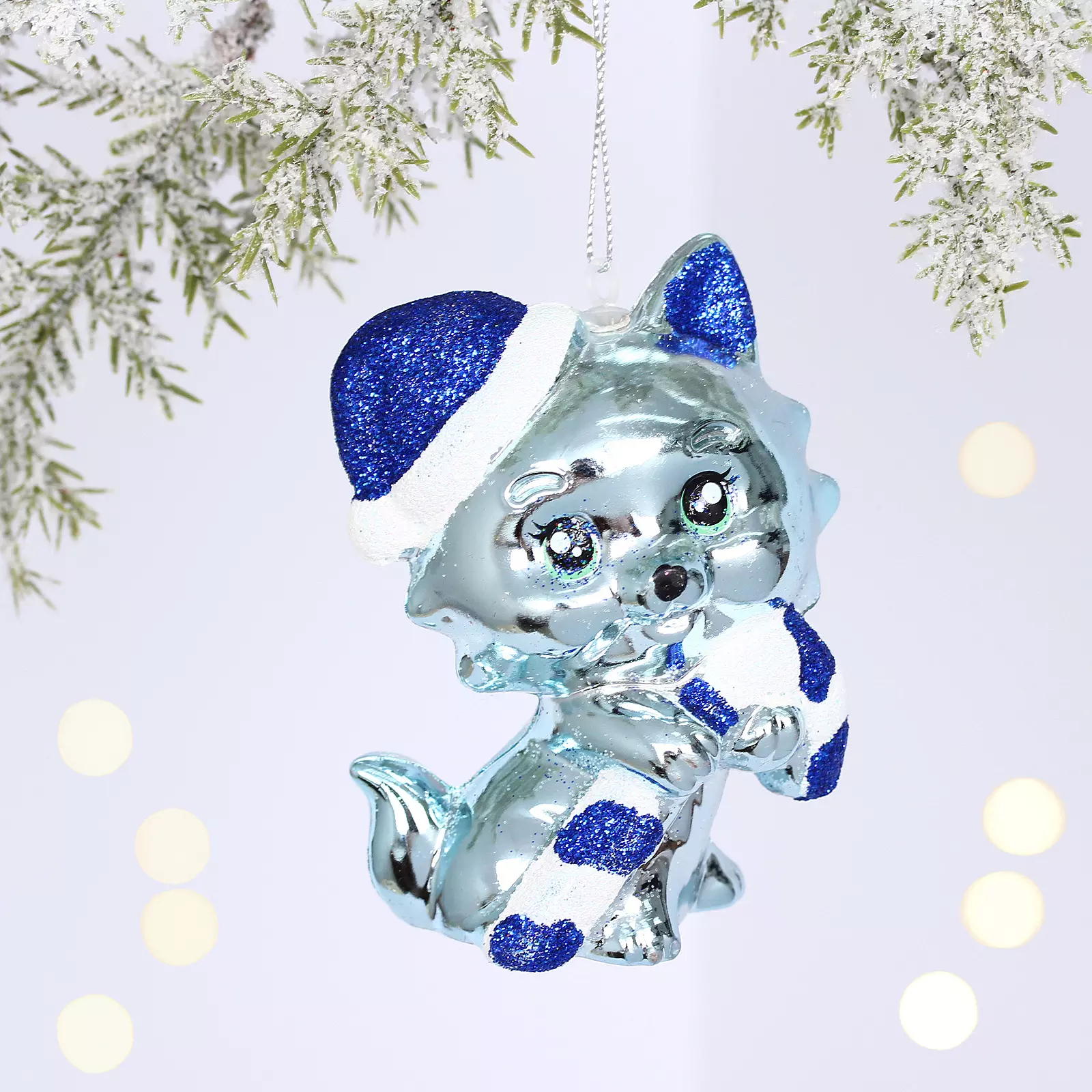 Елочная игрушка Весeлый котенок 7х5х10 см голубой 916-1635
