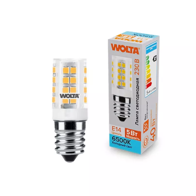 Лампа светодиодная Wolta E14 5Вт 230V 4000K для холодильника керамика WSTD-JCD-5W4KE14-C