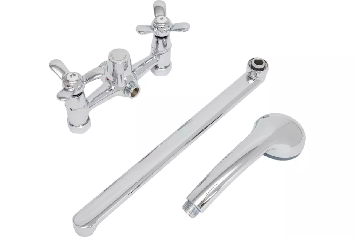 Двухвентильный смеситель для ванны, длинный излив 35 см, хром, Rossinka Q02-80, латунь