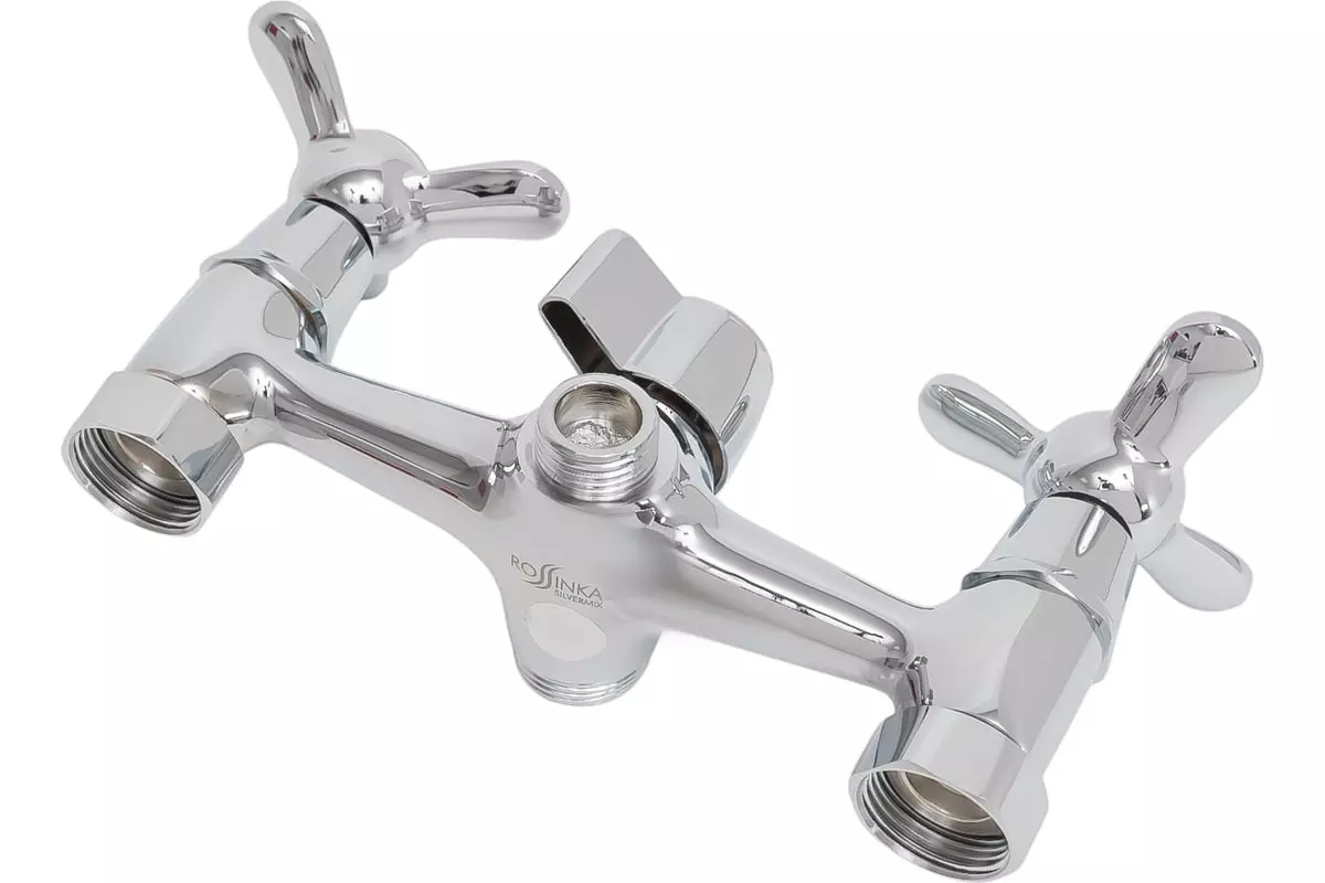 Двухвентильный смеситель для ванны, длинный излив 35 см, хром, Rossinka Q02-80, латунь