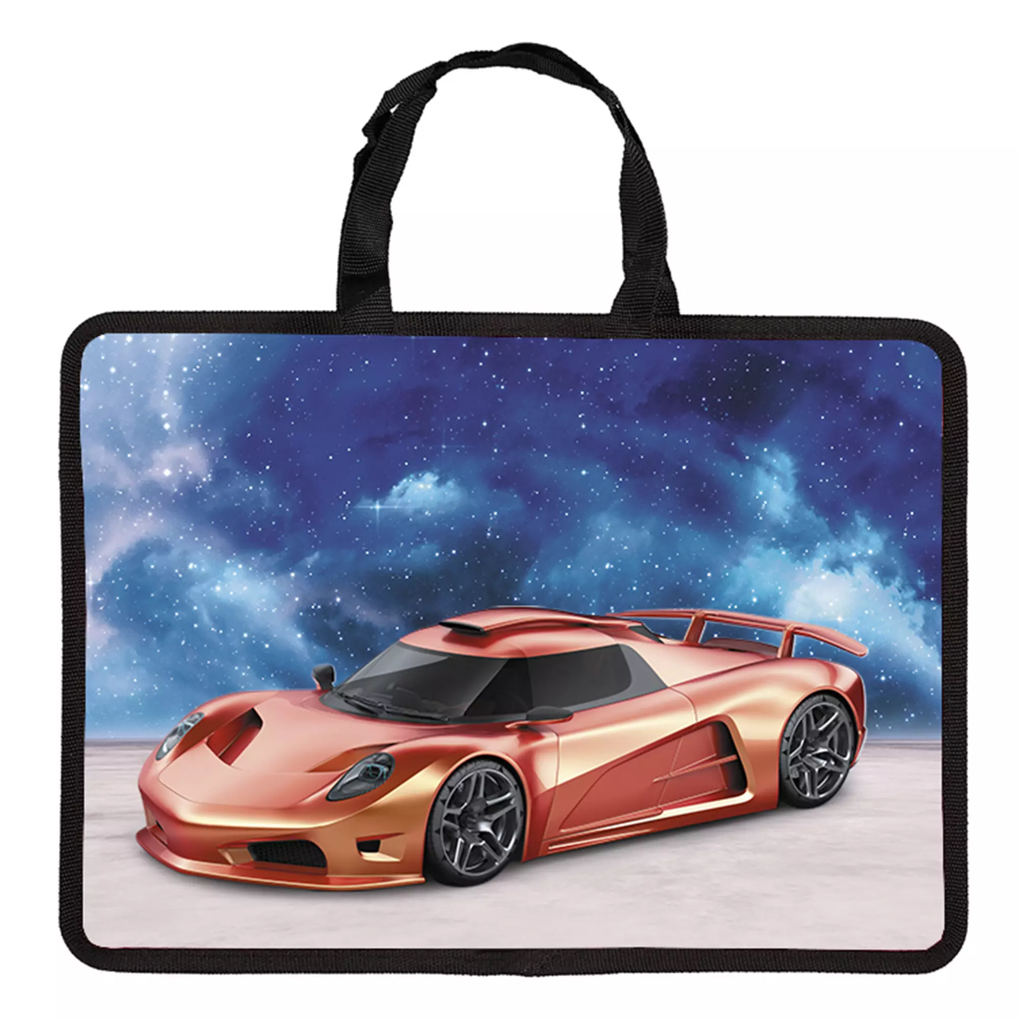 Папка пластик А4 с ручками, на молнии  (340х250х80 мм) 1-секция, &quot;Sport car&quot; 