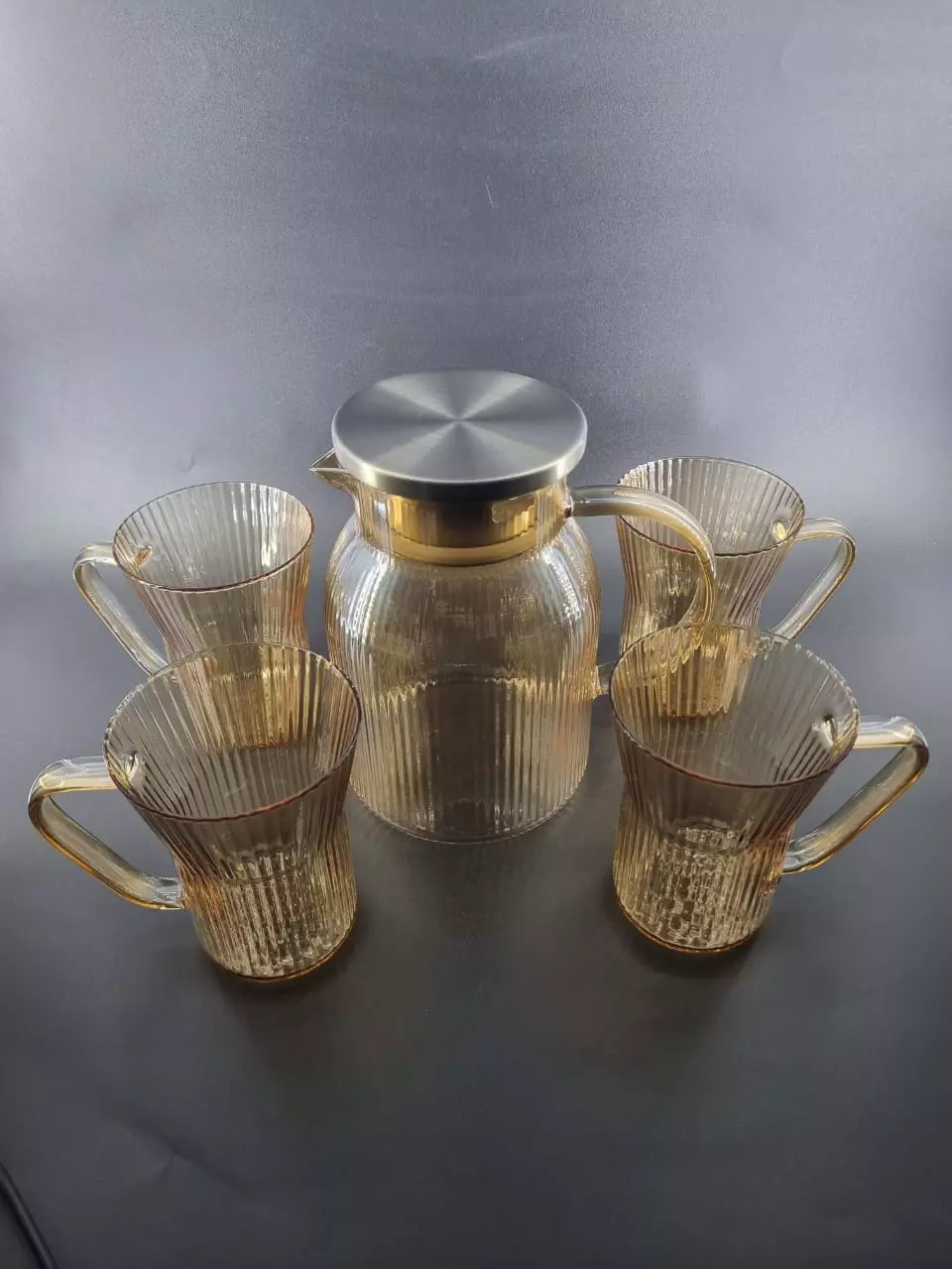 Чайный набор 5 предметов, чайник 1150 мл, 4 кружки по 300 мл, из боросиликатного стекла, Ladina, 70200-6