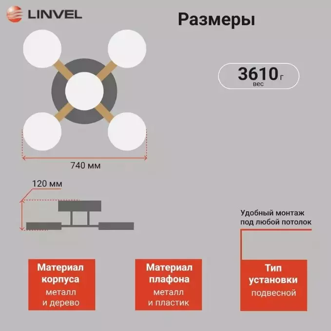 Люстра светодиодная 120Вт белый пульт LINVEL MS 1123/5