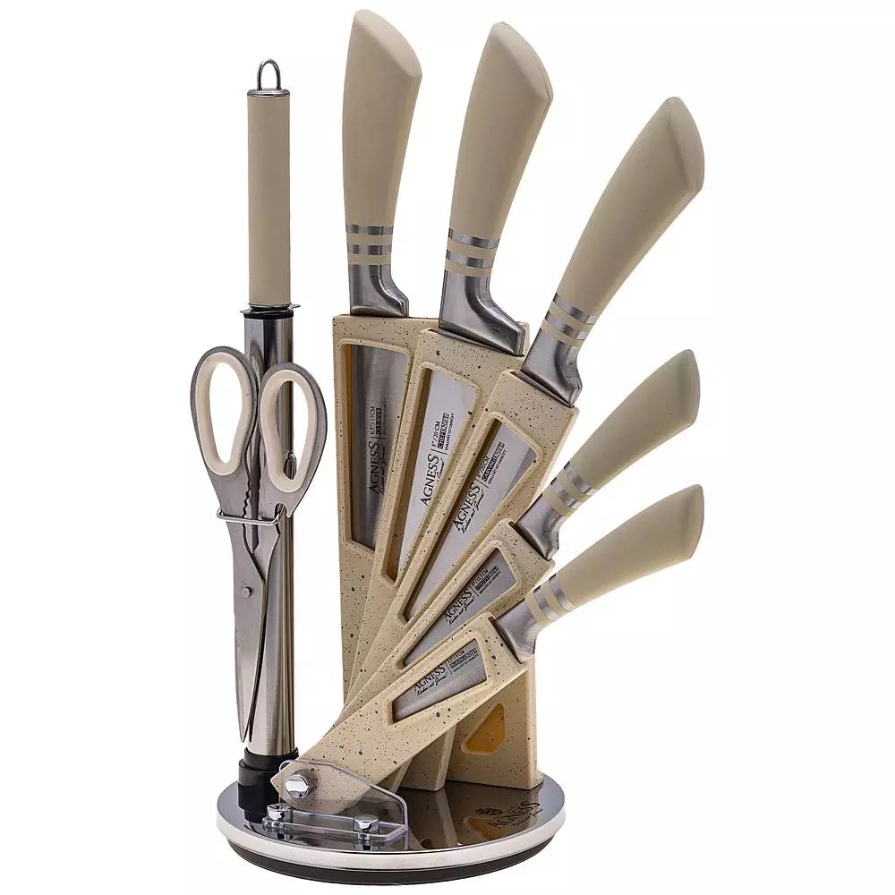 Набор ножей Agness с Ножницами и мусатом на пластиковой подставке, 8 предметов КОР=6 911-644