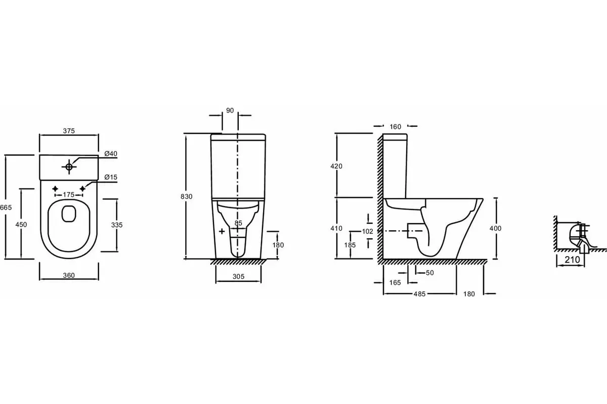 Унитаз  Jacob Delafon Rodin UJAB102-00 Rim, универс. вып. Vario, 66,5*36,5 + ETAB232-00 + с