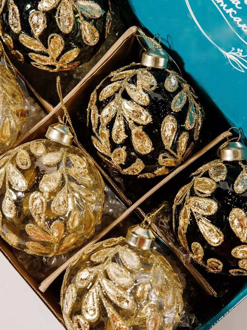 Елочные украшения стекло (6 шт) Волшебство на ветках VNV24/6-164