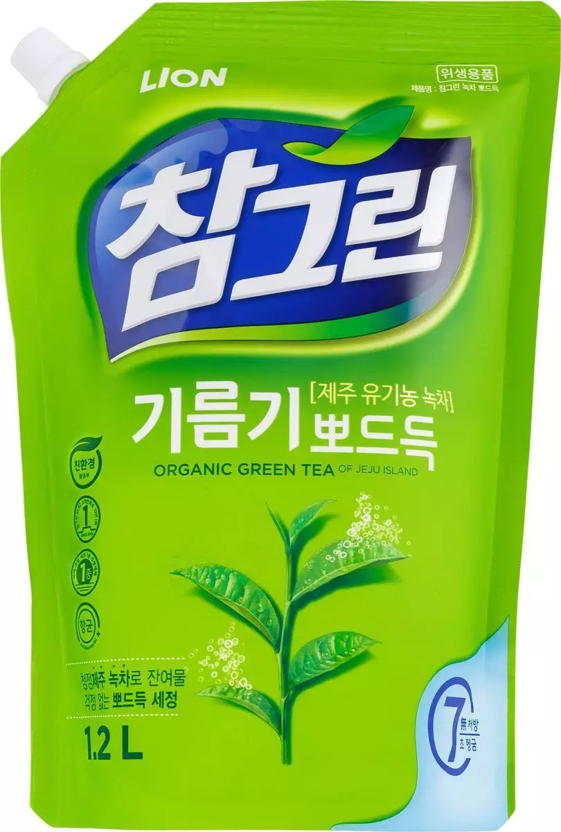 Для мытья посуды Lion, овощей и фруктов CHAMGREEN Зеленый чай, мягкая упаковка, 1200 мл