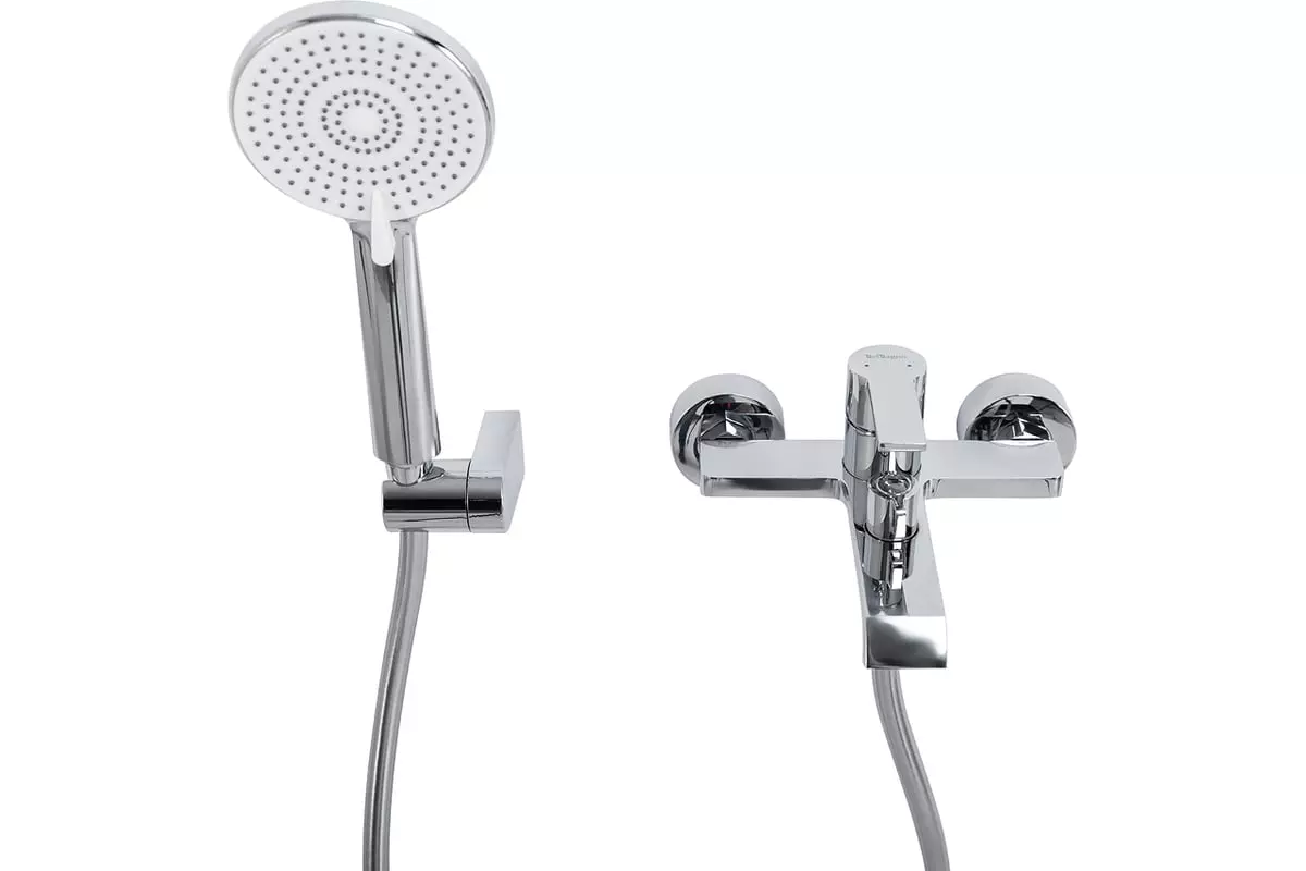 Смеситель для ванны и душа, хром BelBagno AURORA-VASM-CRM в комплекте с ручным душем, шлангом и держателем, латунь