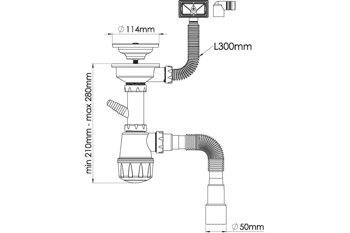 Сифон бутылочный 3 1/2"х40, с переливом, отв.для стир.машины,.выход1 1/2"-40/50 Nova 1047