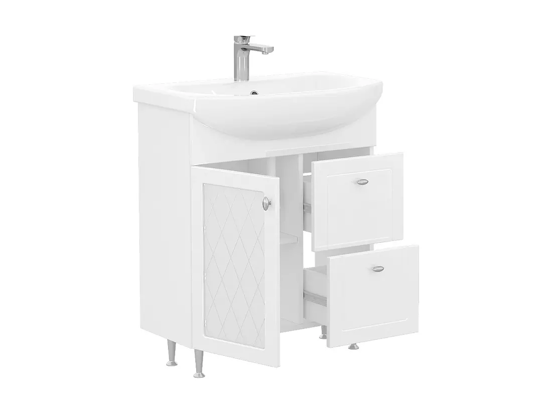 Тумба с раковиной напольная 70 см VOLNA Milena/Милена Т7 белый с дверкой и 2 ящиками + рак. Балтика 70, tnMILENA70.1D.2Y-01