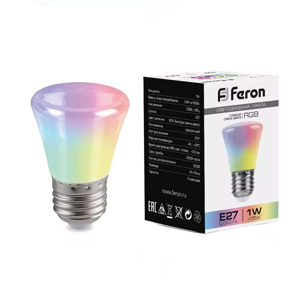 Лампа светодиодная Feron 38117 230V E27 RGB C45 LB-372 матовый плавная сменая цвета