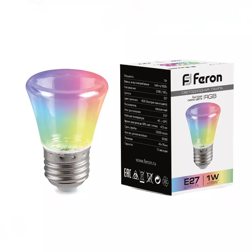 Лампа светодиодная Feron 38131 230V E27 RGB C45 LB-372 прозрачный быстрая смена цвета