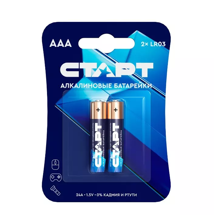Щелочные батарейки AAA (LR03) мизинчиковые 2шт, СТАРТ, алкалиновые