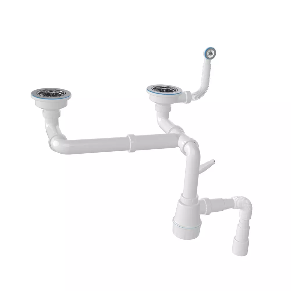 Двойной сифон 3 1/2 40, для керам. мойки, перелив 35 мм,гибкая труба 40/50 Nova 1196