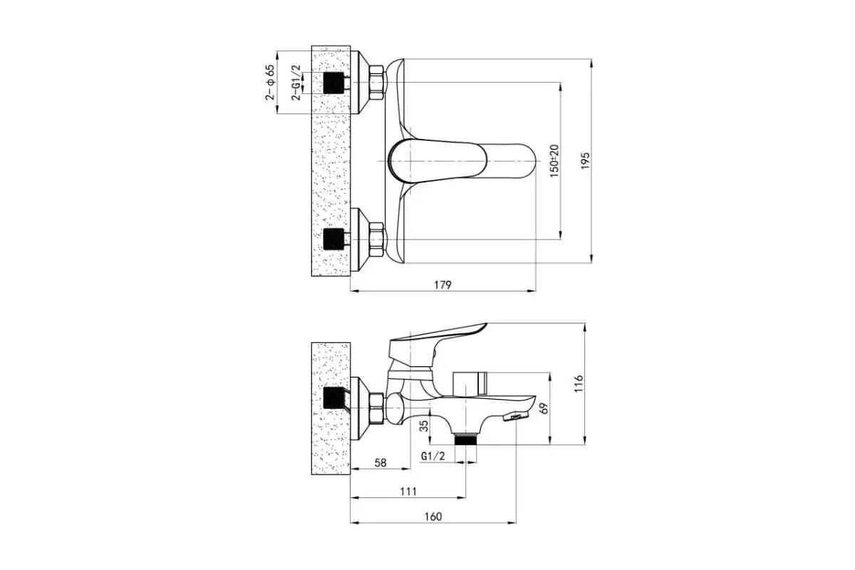 Смеситель для ванны, короткий излив, хром, без аксессуаров, ESKO Asti AT 54 w/a, латунь