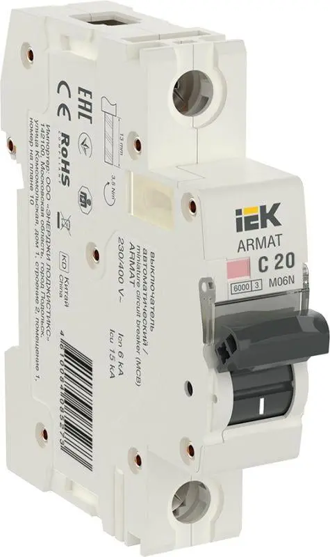 Автоматический выключатель IEK ARMAT 1п C 20А M06N AR-M06N-1-C020