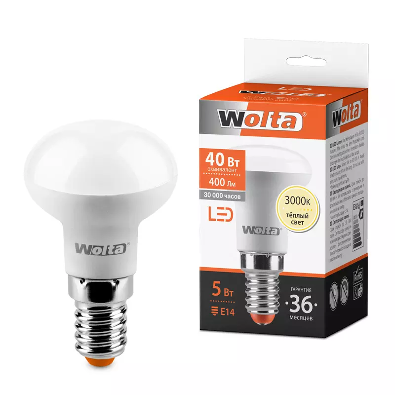 Лампа светодиодная Wolta E14 R39 5Вт 3000K теплый