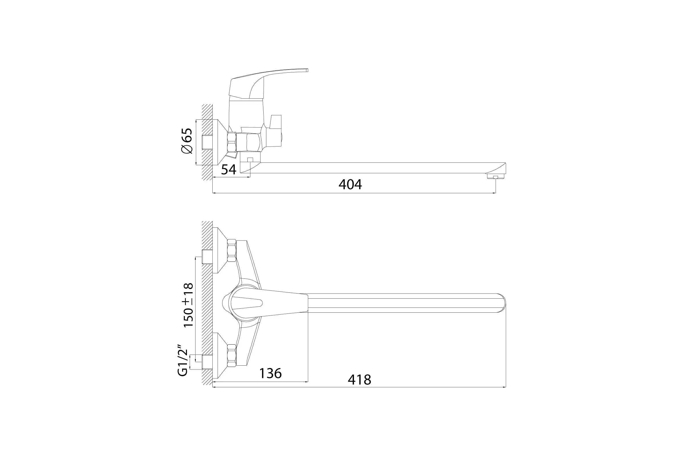 Смеситель для ванны, длинный излив 35 см, хром, ROSSINKA D40-32 моно, латунь
