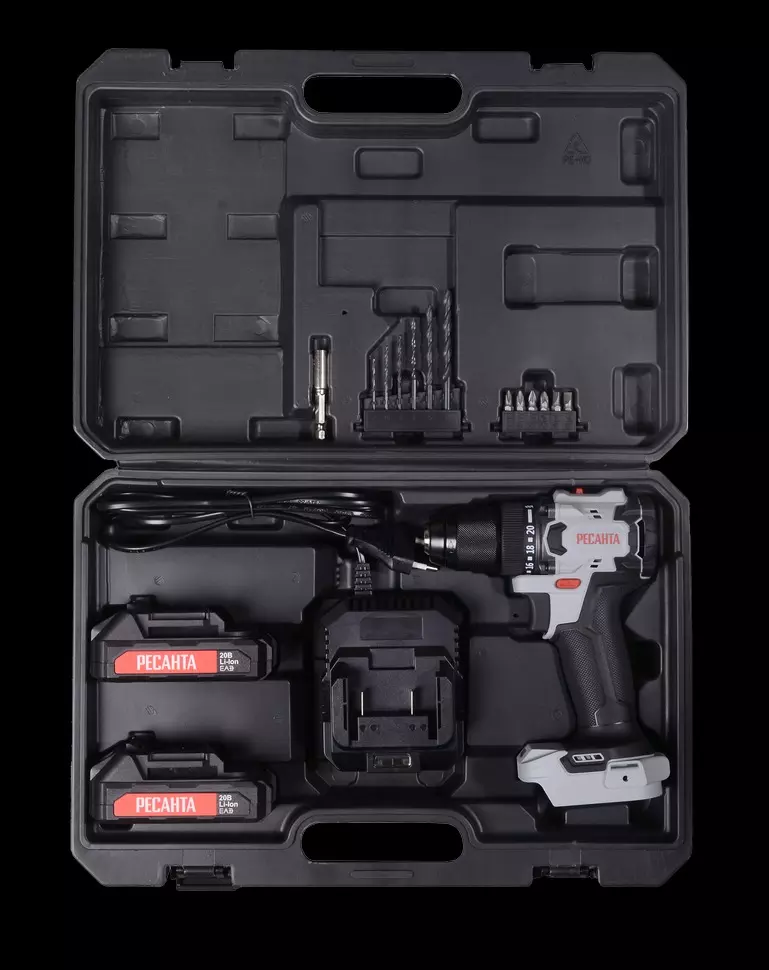 Шуруповерт аккумуляторный бесщеточный Ресанта ДА-20-2ЛК-БП 20 В 2Акб*2А/ч