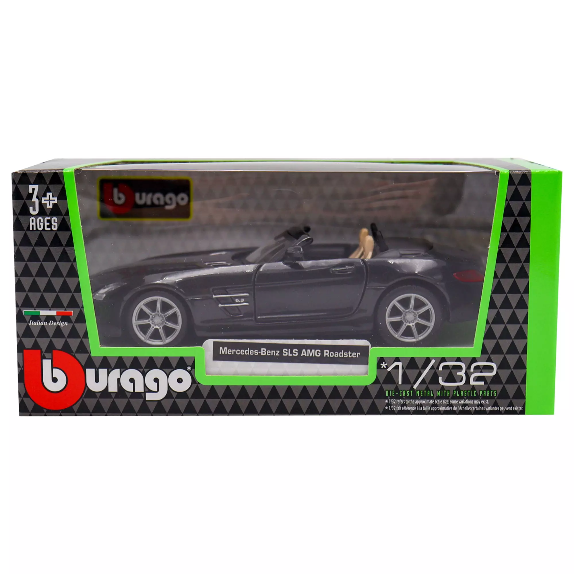 Машинка die-cast Mercedes-Benz SLS AMG Roadster Bburago 1:32, чёрная  18-43035 — купить по выгодной цене в интернет-магазине Колорлон