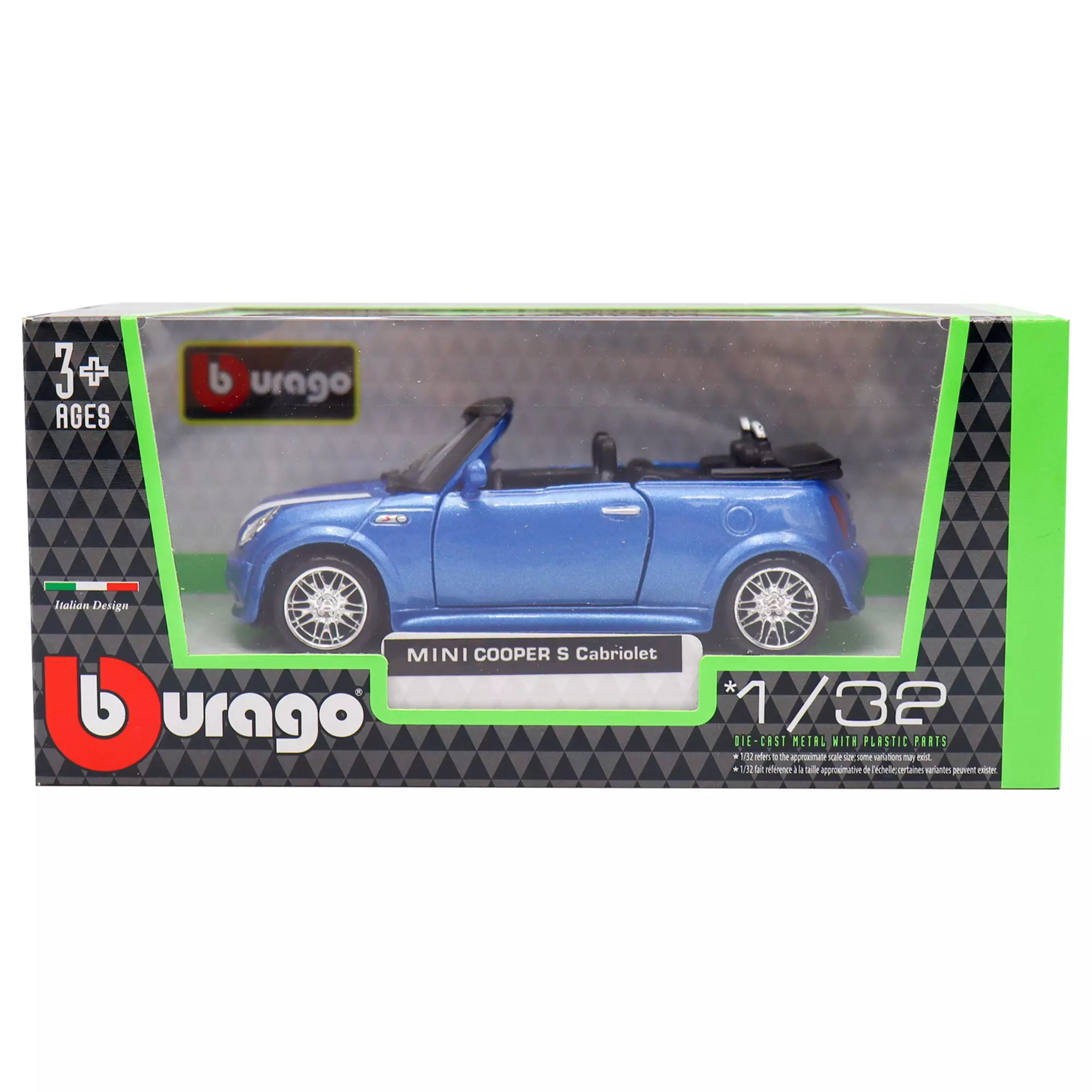 Машинка die-cast Mini Cooper S Cabriolet Bburago Bburago 1:32, синяя с принтом 18-43041