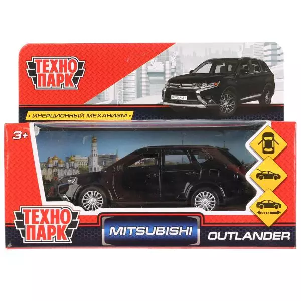 Моделька MITSUBISHI OUTLANDER черный, металл, 12 см, двери, багаж, инерц, Технопарк 273059