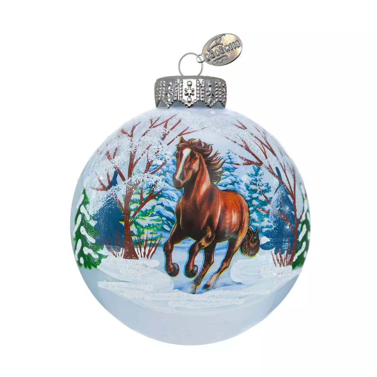Елочный шар стекло Лошадка быстрая 10 см (Символ года) Коломеев КУ-100-254005