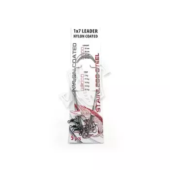 Поводок для рыбалки стальной NAMAZU Leader1х7 Nylon, d-0,45 мм, L-20 см, test- 23 кг (уп. 5 шт)