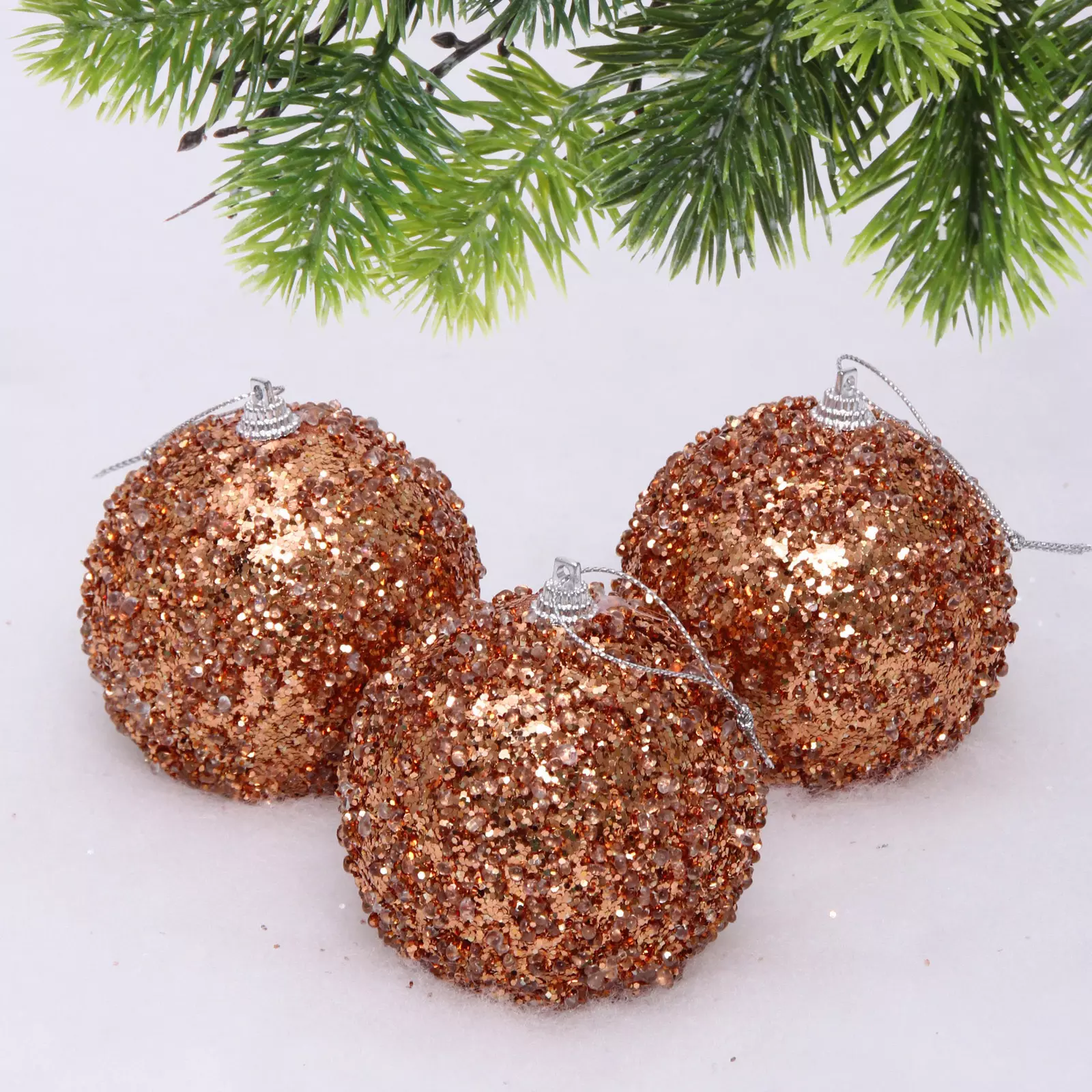 Новогодние шары Glame-искра 8 см (3 шт) розовое золото 107-6265