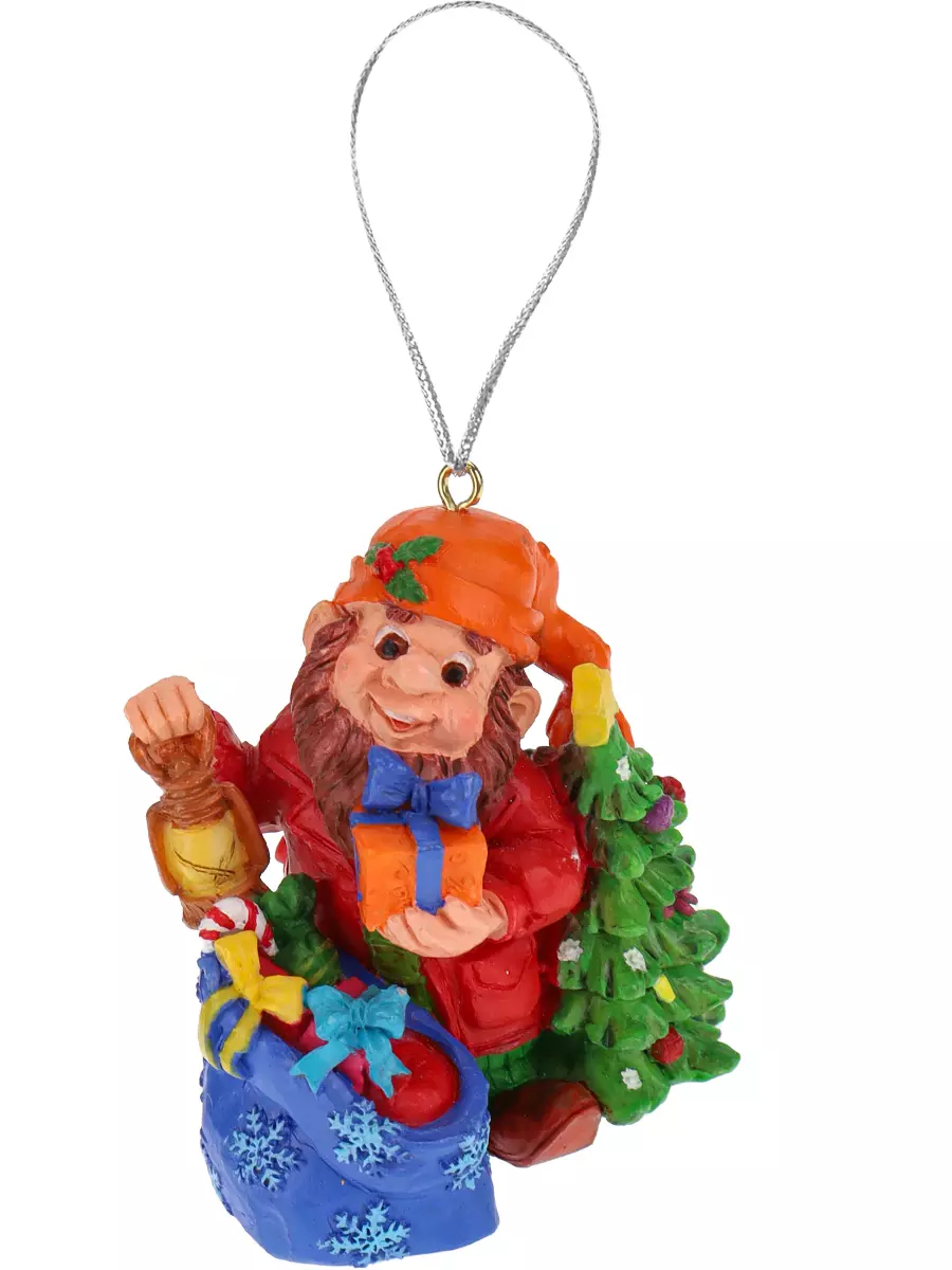 Полирезиновая подвеска Гном с мешком и елкой, 7 см, НУ-1625