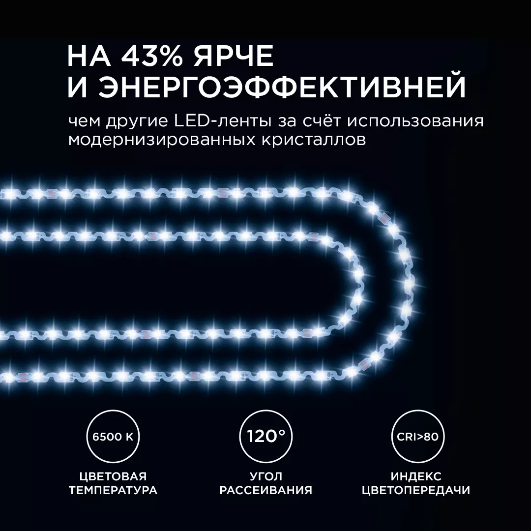 Светодиодная лента 24В 8Вт/м 700Лм/м 6500К 5м 6мм CRI&gt;80 SMD2835 60шт/м IP20 Apeyron 00-351