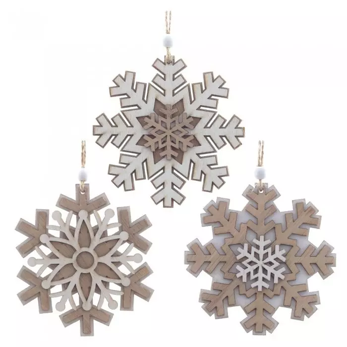 Новогоднее украшение Снежинка, L10 W0,5 H11 см, 3 варианта, дерево, 754667