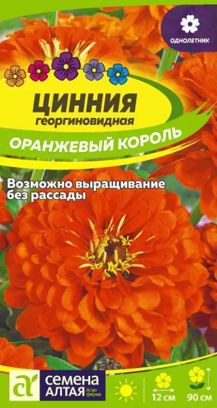 Семена цветов Цинния оранжевый Король/Сем Алт/цп 0,3 гр