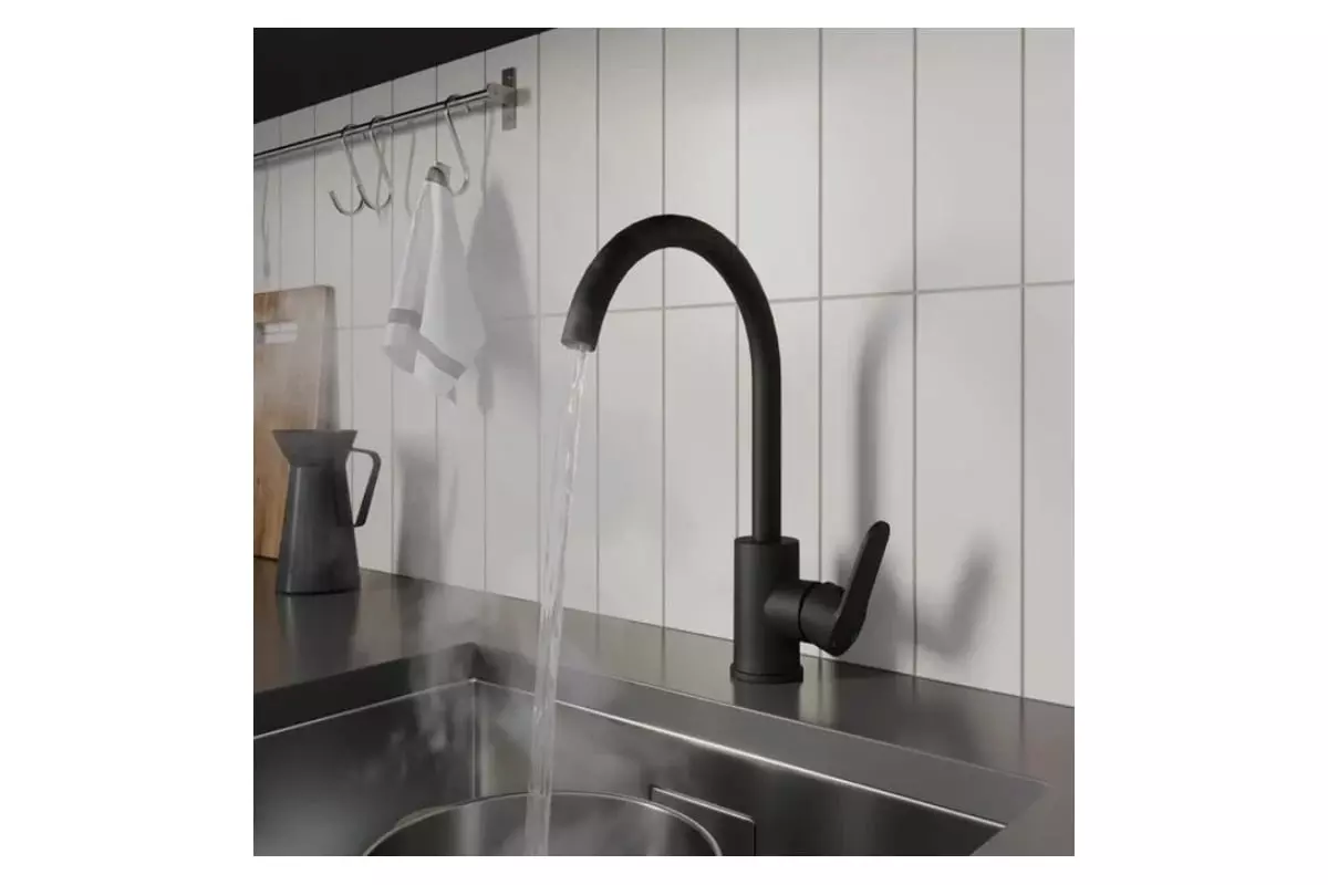 Смеситель для кухни, высокий излив, черный матовый, Milardo Poli, POLBLJ0M05, нерж. сталь