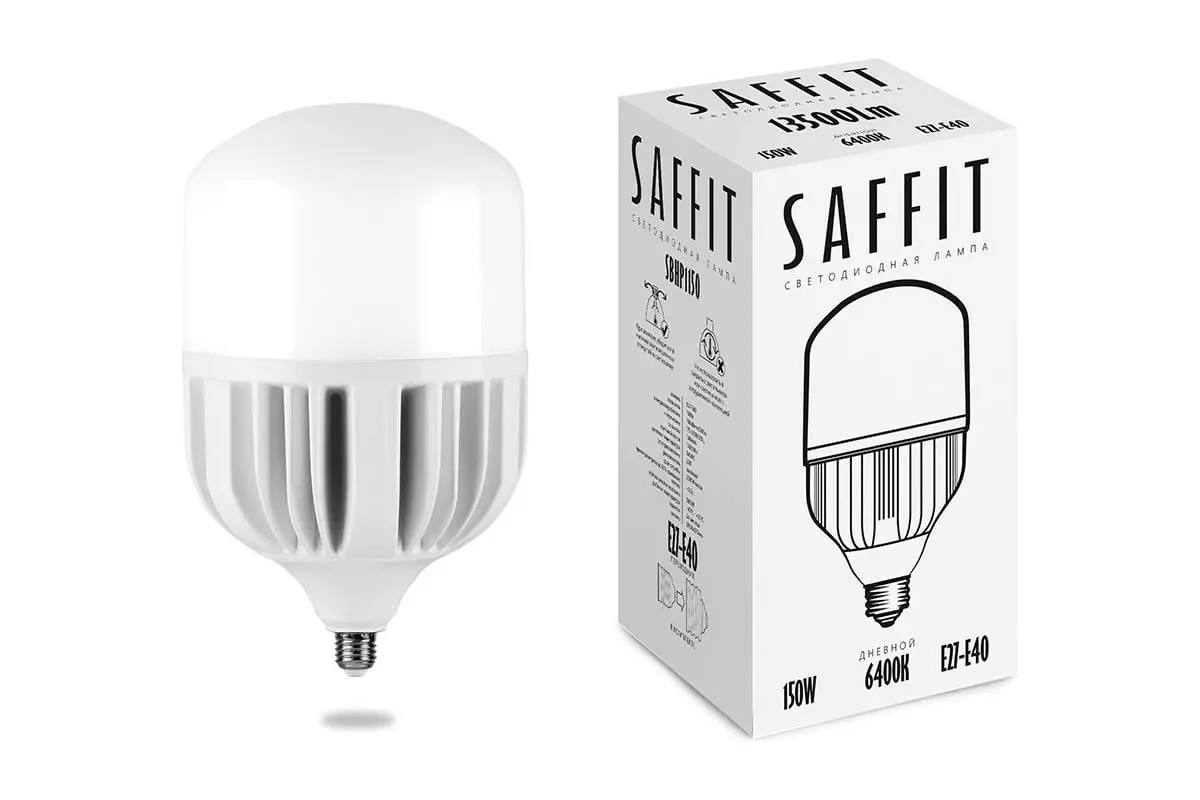 Светодиодная лампа Е27/Е40 220В 150Вт 6400К холодный свет SAFFIT 55144