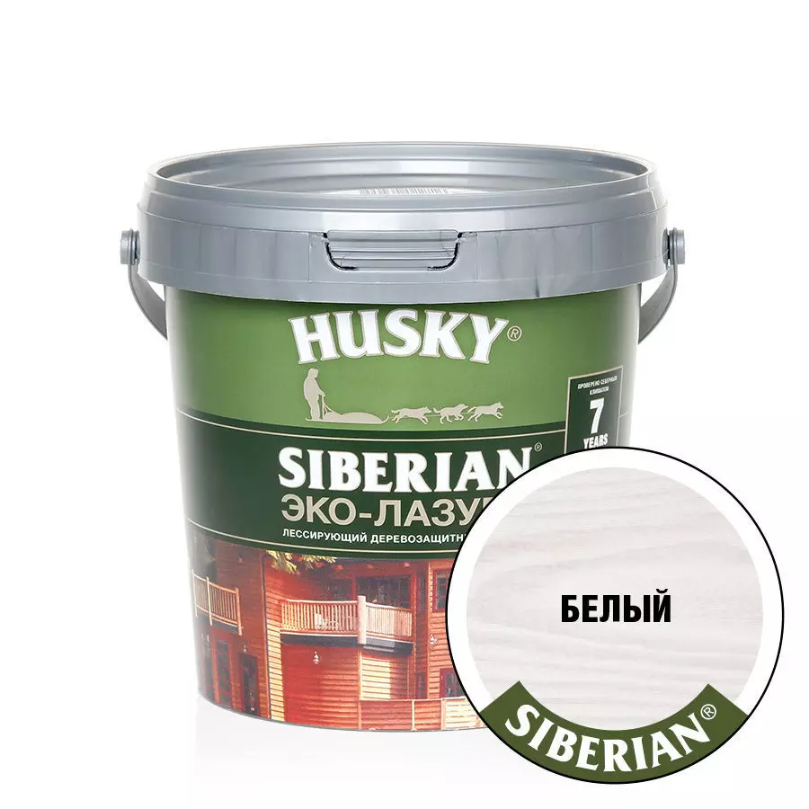 Эко-Лазурь для дерева Husky Siberian полуматовая белая (0,9л; 6шт)