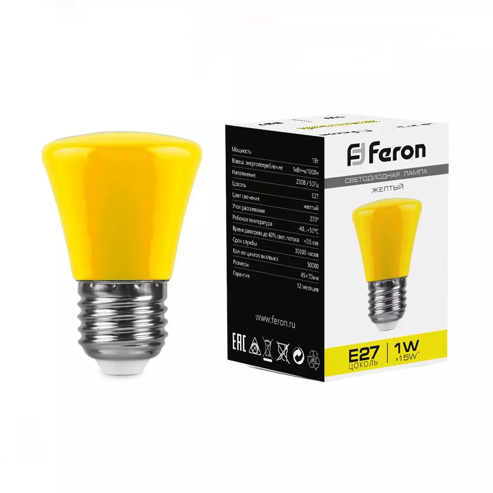 Лампа светодиодная Feron 25935 230V E27 желтый C45 LB-372