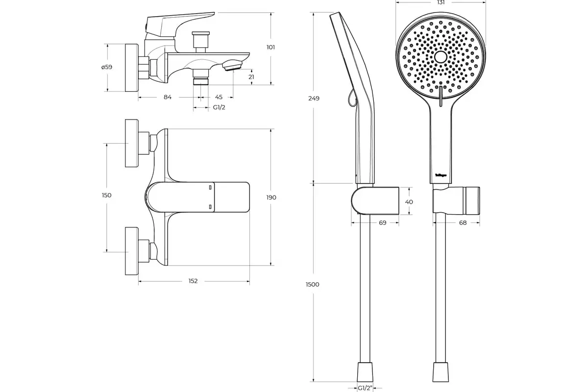 Смеситель для ванны и душа, хром BelBagno MARINO-VASM-CRM в комплекте с ручным душем, шлангом и держ