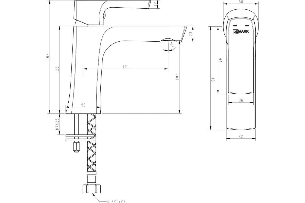 Смеситель для раковины, монолитный излив, черный, Донный клапан Click/Clack, Lemark Ursus LM7206BL.