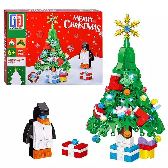 Новогодний конструктор блочный Елочка с подарками 221 дет. 123-818