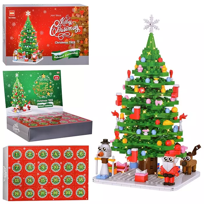 Новогодний конструктор блочный Рождественская елка 779 дет. (адвент-календарь) 1048A