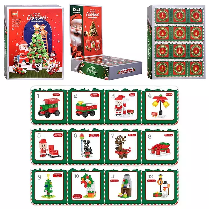 Новогодний конструктор блочный Рождественский 12 в1 345 дет. 1000B